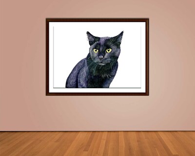 Black Cat Watercolor Art Print Black Cat Painting Halloween Black Cat Pet Cat Pet Portrait Cat Owner Gifts Gothic Cat Spooky Halloween Decor - image6